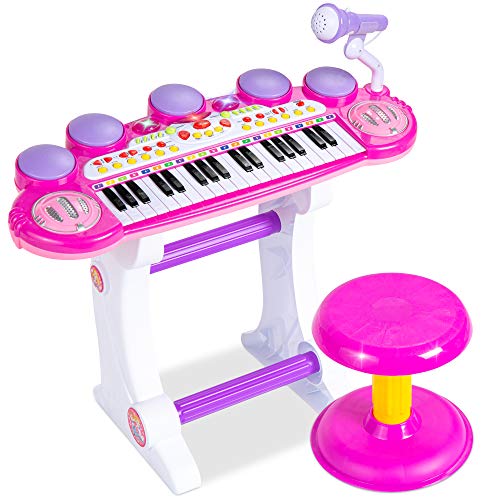 Mejor elección productos para niños, teclado electrónico musical, 37 teclas y micrófono, Rosado