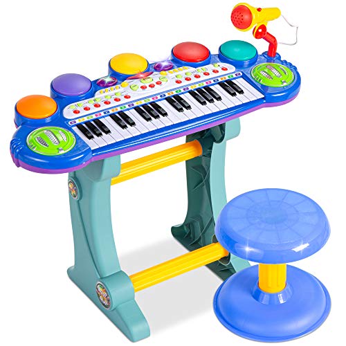 Mejor elección productos para niños, teclado electrónico musical, 37 teclas y micrófono, Azul
