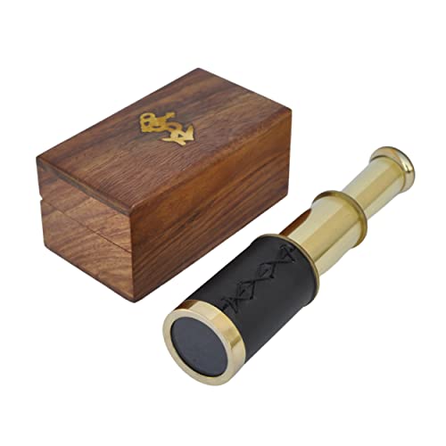 Telescopio de latón de mano de 6" pulgadas con caja de madera - Navegación pirata