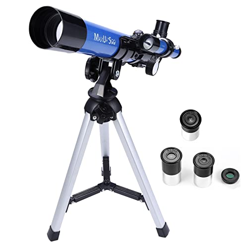 Telescopio para niños (400 x 40 mm), con trípode y buscador de alcance, telescopio portátil para niños y principiantes, alcance de viaje con espejo lunar, mapa de estrellas y luna incluido.