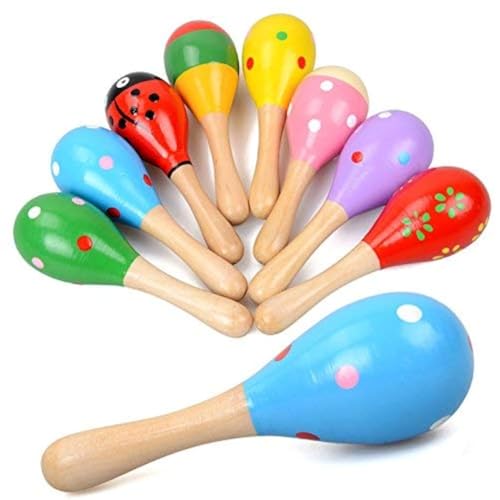 Mini maracas de madera sonajero huevo Shaker Kids Musical Party Favor Kid Baby Shaker Sand Hammer Toy (patrón de color aleatorio)