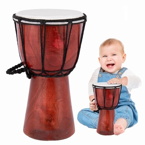 ArtCreativity Mini tambor de juguete de madera de 8 pulgadas para niños, tambor de madera rústica marrón Djembe - Divertido instrumento musical para bebé, idea de regalo, recuerdo de fiesta de