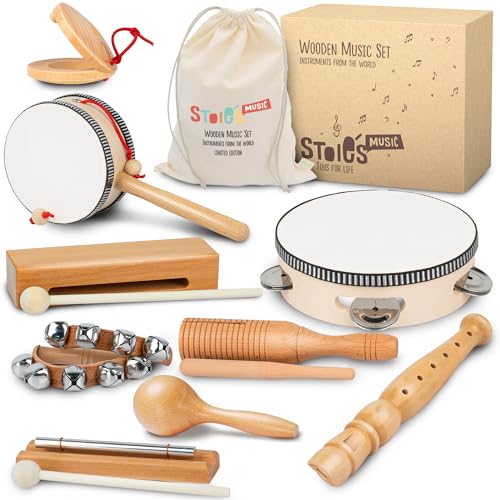 STOIE'S Instrumentos musicales de madera para niños de 5 a 9 años, instrumentos musicales Montessori para bebés de 3 a 5 años, instrumentos musicales para niños, juguetes de música