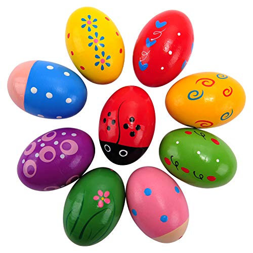 Maracas para huevos de Pascua de madera para recuerdos de fiesta, suministros de premios de aula e instrumento musical de percusión (9 piezas)