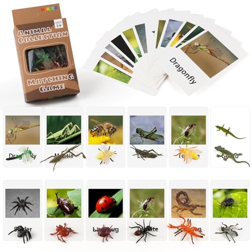 MEROCO Montessori Animal Match - Figuras de animales de insectos con tarjetas a juego Idioma Montessori Materiales Montessori Juguete de aprendizaje preescolar NEWT008