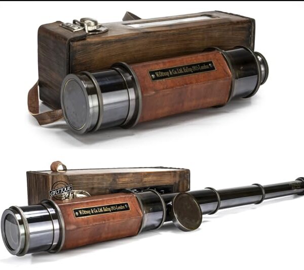 Telescopio de latón vintage en caja de cuero, 20 lentes de zoom para observación de bir, espectadores deportivos, regalos para hombres o mujeres, 24 pulgadas de longitud