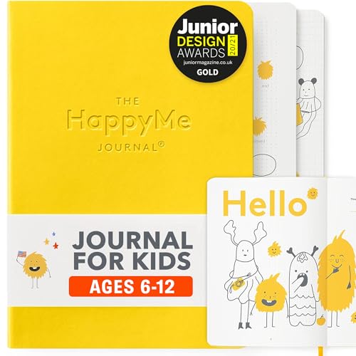 HappyMe - Diario de gratitud para niños con indicaciones diarias, cuaderno de escritura para expresar pensamientos y sentimientos, mentalidad de crecimiento y herramienta de aprendizaje para edades de