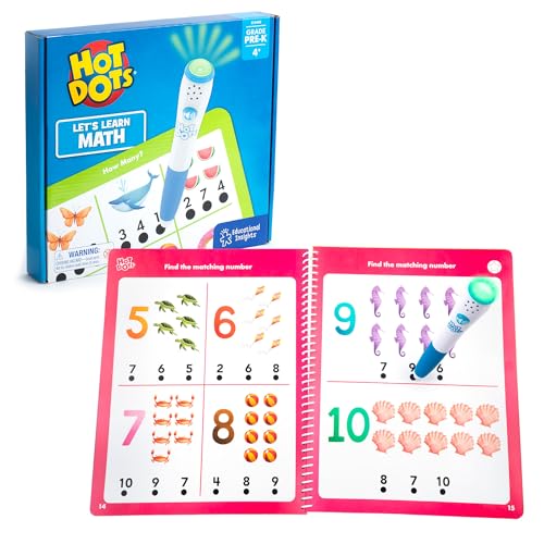 Educational Insights Hot Dots Let's Learn Pre-K Math - Libro de trabajo de matemáticas preescolar para aprender a contar y colores con actividades interactivas, esenciales para el aula, a partir de 3