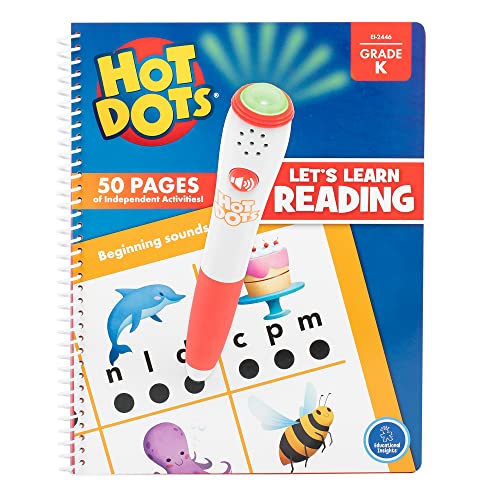 Educational Insights Hot Dots Let's Learn Kindergarten Reading - Libro de trabajo de lectura y ortografía con bolígrafo interactivo, a partir de 5 años
