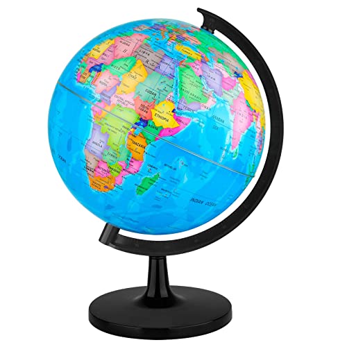 Wizdar Globo del mundo de 10 pulgadas para el aprendizaje de los niños, globos educativos giratorios de mapa del mundo, globo de gran tamaño decorativo para niños para aula, geografía, enseñanza,