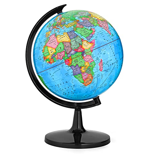 GOCHANGE Globos para niños, globo político de 13 pulgadas para enseñanza en el aula con superficie impermeable HD y superficie para escribir, globo giratorio de 360° de longitud completa de 19.7