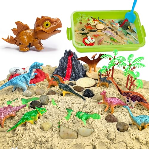 Cubo sensorial de dinosaurio, juguetes de dinosaurio para niños y niñas, incluye dinosaurios que brillan en la oscuridad, juguetes sensoriales de fácil almacenamiento