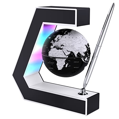 Globo flotante con luces LED, globo flotante de levitación magnética con bolígrafo, portátil para escribir en escritorio de oficina, mapa del mundo para decoración de escritorio