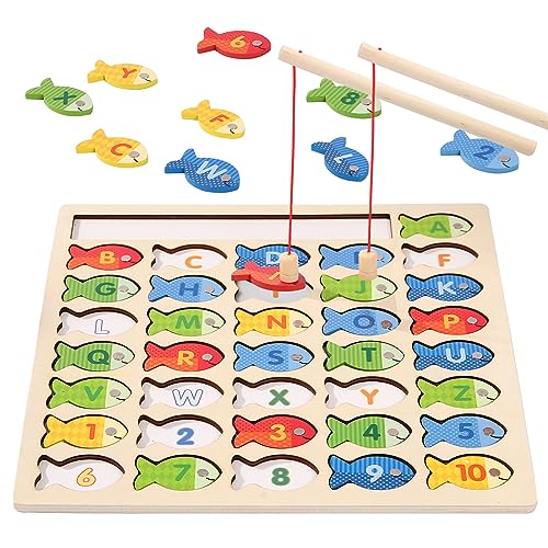 Juego de pesca magnético de madera para niños pequeños, juguete Montessori de habilidades motoras finas con letras y números, aprendizaje preescolar ABC y rompecabezas juguetes educativos