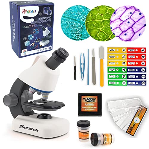 Microscopio para niños – zoom de hasta 40-1200x, kit STEM con microscopio, diapositivas preparadas, luz LED integrada y varias herramientas operativas configuradas, kit de microscopio científico para niños 5-7, 8-12