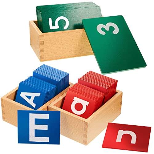3 juegos de letras inferiores y mayúsculas de papel de lija con cajas de papel de lija, números sensoriales, letras táctiles, letras del alfabeto para aprendizaje preescolar, juguetes educativos