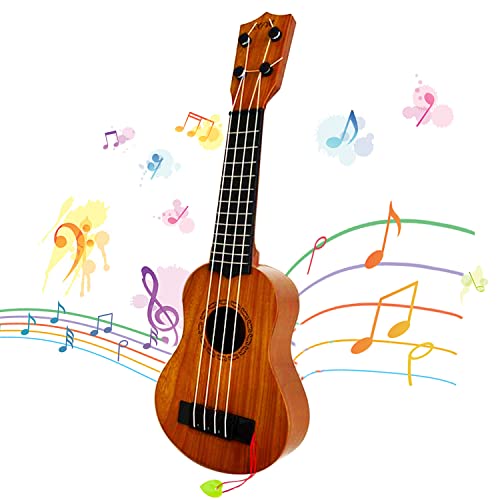 Ukelele de juguete para niños, guitarra clásica de 4 cuerdas de 17 pulgadas con púa, instrumento musical educativo para niños pequeños y preescolares