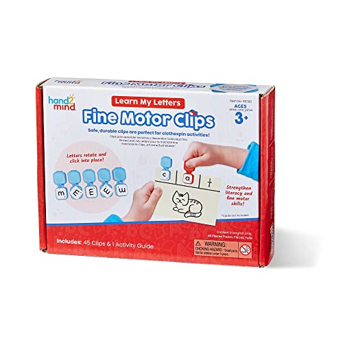 hand2mind Learn My Letters - Clips de motricidad fina, actividades de pinzas para la ropa para niños, práctica de letras para preescolares, juguetes de aprendizaje del alfabeto para niños pequeños,