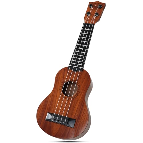 Raimy Guitarra ukelele de 17 pulgadas para niños, 4 cuerdas, mini guitarra para niños, instrumentos musicales, juguetes educativos con púas para niños pequeños, niños y niñas principiantes (caoba)