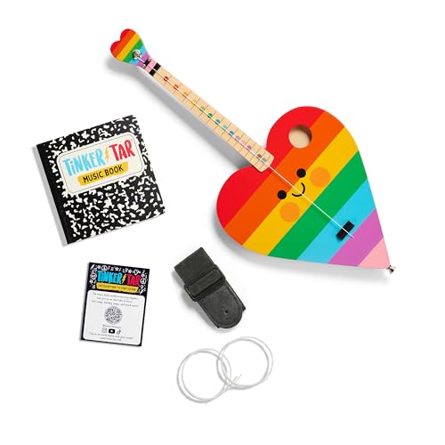 Rainbow Heart - La forma más fácil de comenzar y aprender guitarra - Construcción de madera premium - 1 instrumento de juguete de cuerda para niños introducción perfecta a la música para