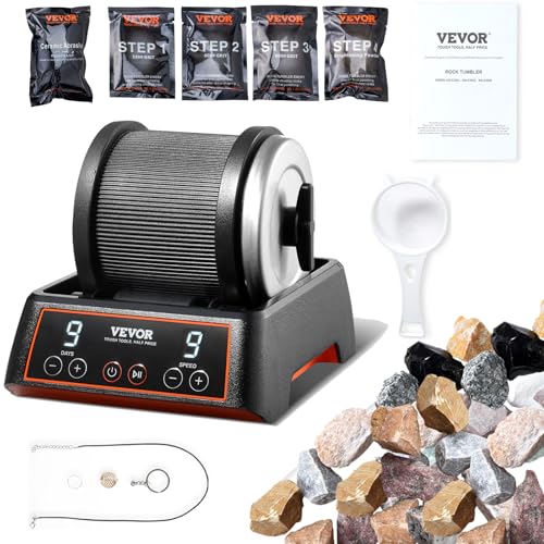 VEVOR Kit de vaso de roca de 2.5 libras, kit de pulido de rocas de 9 ajustes de velocidad, temporizador de pulido de 9 días, kit de pulido de piedra, pulidor de rocas con piedras preciosas ásperas y