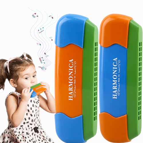Paquete de 2 armónica de plástico para niños, 16 agujeros, armónica, educación temprana, instrumento musical, juguete para niños principiantes, regalo de cumpleaños, 2 colores