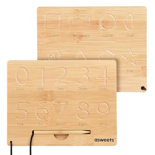 Asweets Montessori - Tabla de práctica de números de madera, tabla de trazado de doble cara y herramienta de reconocimiento de formas, herramienta para escribir 123 juguetes educativos para