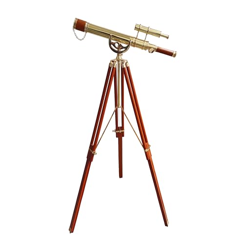 Vintage Maritime Anchor Master Telescope Brillante Latón Ajustable Madera Trípode Real Telescopios Educativos Doble Barril Marrón Cuero Náutico Decoración del Hogar