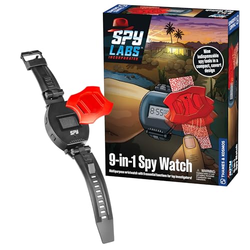 Thames & Kosmos Spy Labs: Reloj espía 9 en 1 | Hora, fecha, reloj despertador, cronómetro, lupa, herramientas de mensajes secretos & Más| Gadget esencial de los expertos en equipos de detectives para