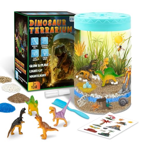 Light Up Dinosaur Terrarium Kit for Kids,Educational Science Kits,Gardening Kits Science Activities for Boys & Girls,DIY Creative Dinosaur Toys,Arts and Crafts Kit Gifts for Ages 4 5 6 7 8-12