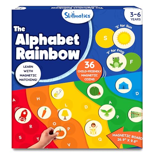 Skillmatics Actividad magnética a juego – El arco iris del alfabeto, juguete de aprendizaje preescolar y juego para niños, más de 35 piezas magnéticas, regalos para niñas y niños de 3, 4, 5, 6 años