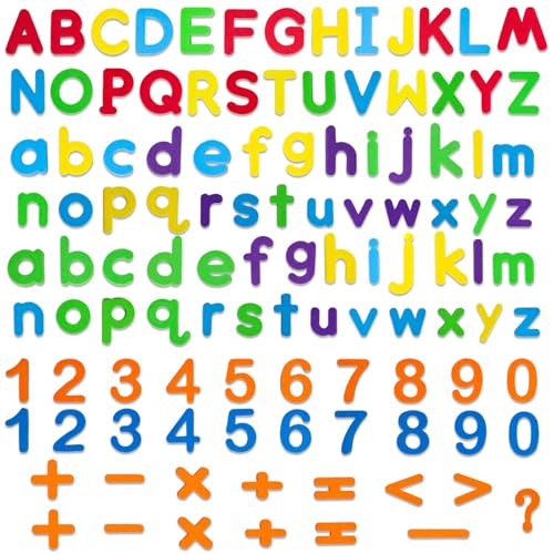 LovesTown Juego de letras y números magnéticos para niños, imanes educativos de aprendizaje del alfabeto, juguete colorido para refrigerador, 112 piezas