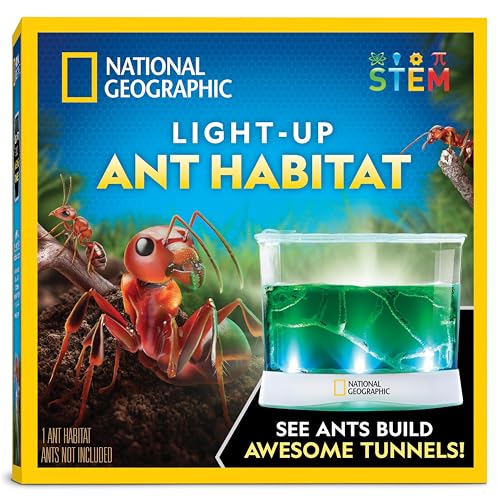 National Geographic - Kit de hábitat de hormigas – Terrario de hormigas iluminado con lupas integradas, herramienta de inicio de túnel y más, actividades de hormigas para niños, casa de hormigas,