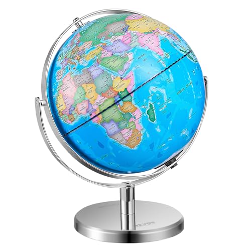 VEVOR Globo del mundo giratorio con soporte, 13 pulgadas/13.000 in, globo geográfico educativo con zona horaria precisa, material ABS, globo giratorio de 720° para niños, aprendizaje de aula geografía