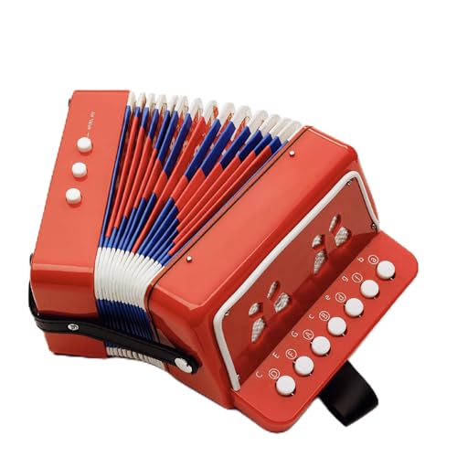 HEY! PLAY! Acordeón – Acordeón para niños con 10 teclas para principiantes – Instrumento de acordeón con hoja de canciones incluida – Instrumentos musicales para niños por Hey Play (rojo)