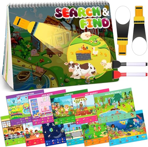 Busca y encuentra libros para niños de 3 a 5 años, actividades preescolares para niños pequeños, juguetes educativos para niños de 3, 4, 5, 6 años, juego de viaje para viajes por carretera, automóvil,