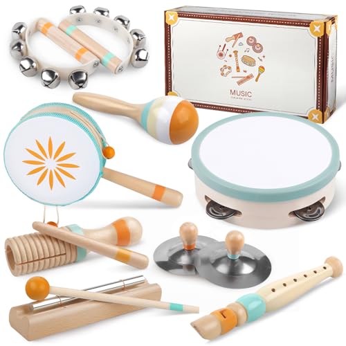 Instrumentos musicales para niños pequeños, juguetes musicales de madera Montessori para niños pequeños de 1 a 3 años, instrumentos de percusión para niños y niñas de 1 año, regalo de cumpleaños de