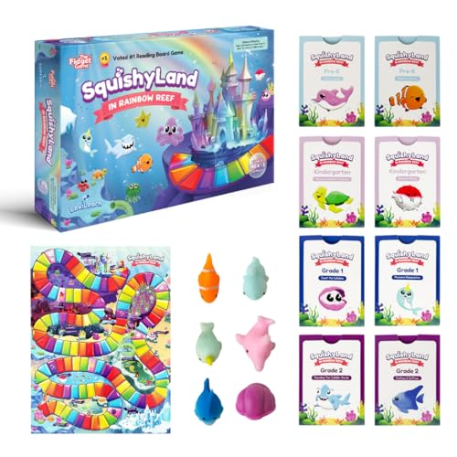 THE FIDGET GAME SquishyLand in Rainbow Reef - Actividades educativas y de aprendizaje fonético para niños de preescolar a segundo grado - Juego de juguetes Mochi Squishy con juego de mesa (2-6
