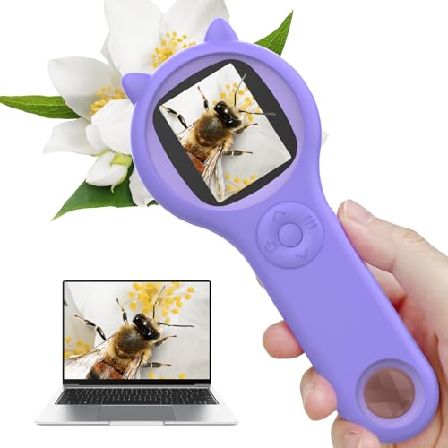 Mini microscopio para niños, lupa digital de mano, regalo perfecto de Navidad y cumpleaños para edades de 3 a 8 años (morado)
