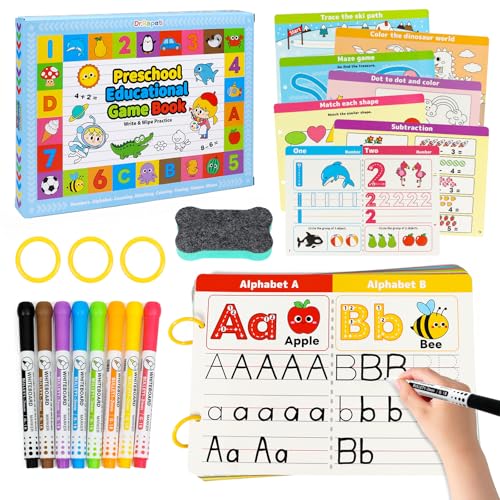 Dr.Rapeti Actividades de aprendizaje preescolar, libro de trabajo educativo, libro ocupado, 58 páginas, 8 marcadores de borrado en seco, prek Montessori, práctica de escritura a mano, juguete de