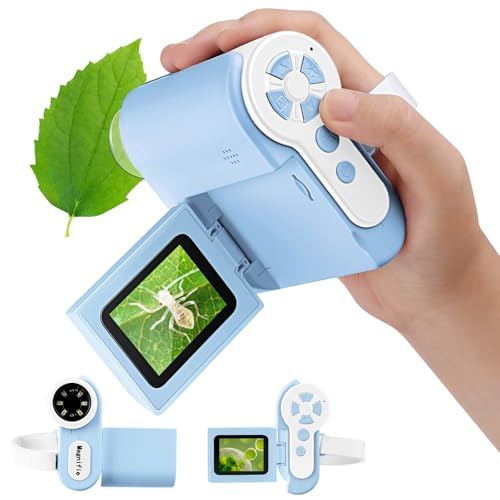 Microscopio para niños, microscopio de mano 1000X para niños con 6 luces LED ajustables, miniscopio de pantalla HD de 2 pulgadas para niños de 8 a 12 años, regalos de cumpleaños, tarjeta SD