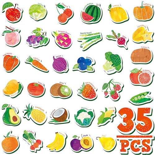 35 imanes de frutas y verduras, adorables imanes magnéticos de frutas y verduras de espuma gruesa para nevera, lindos juguetes educativos de aprendizaje para niños pequeños de 1 a 2 años