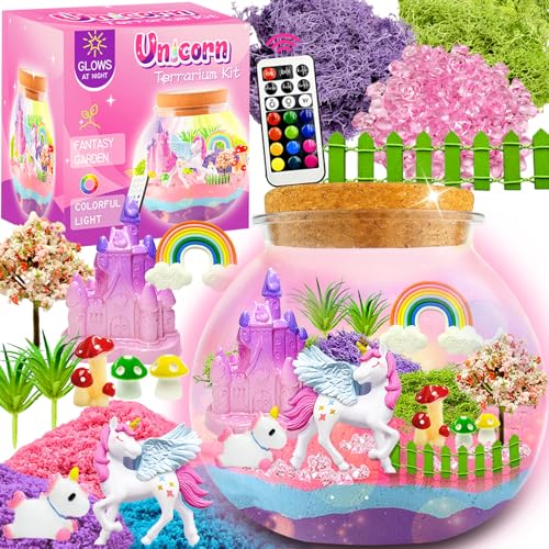 Kit de terrario para niños, juguetes de unicornio para niñas de 4 a 6 años, artes y manualidades para niños de 4 a 8 años, regalo de cumpleaños para niñas de 7 años, juguetes de academia de unicornio