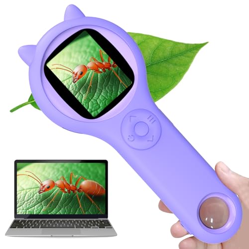 Microscopio para niños SETFLAGS - Microscopio portátil para niños, miniscopio digital de mano, mini alcance, juguetes educativos de ciencia con pantalla 1080P de 2 pulgadas, regalos de juguete STEM y