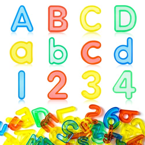 66 letras y números translúcidos – Letras de plástico del alfabeto para niños – Ideal para actividades de mesa ligera, conteo y diversión de ortografía