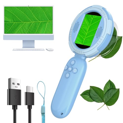Mini microscopio para niños, pantalla IPS HD de 2 pulgadas, juguete de ciencia inteligente portátil, regalo ideal para niños de 3, 4, 5, 6, 7, 8, 9, 10, azul, perfecto para el día del niño y