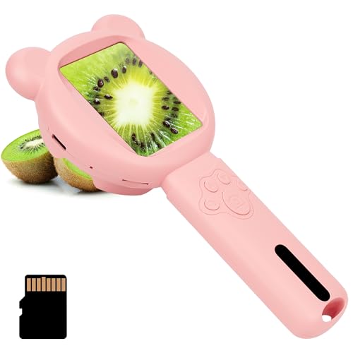 Bear Kid Microscopio de pantalla de 2.8 pulgadas para niños, alcance de bolsillo portátil, kit de ciencia educativa, regalos de cumpleaños de Navidad para niñas y niños de 3 a 8 años (rosa