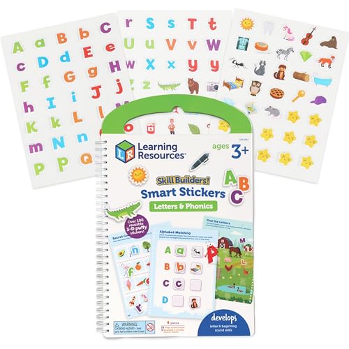 Learning Resources Skill Builders - Calcomanías inteligentes para letras y fonía, calcomanías del alfabeto, libro de calcomanías reutilizables, artículos imprescindibles para el aula preescolar