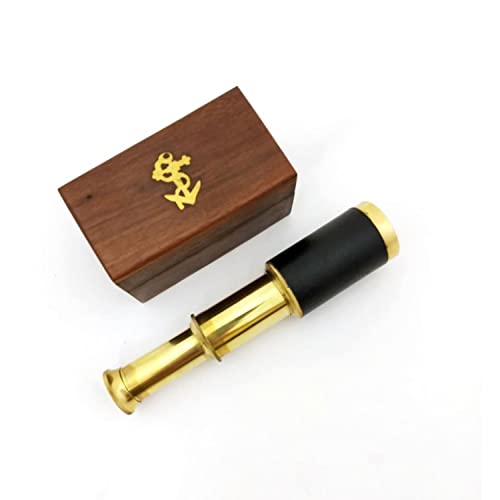 Explore, Handheld Brass Pirate Navigation Telescopio con caja de madera, 6", Brass