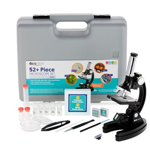 AmScope Serie M30 Kit de microscopio STEM de 52 piezas para niños, microscopio compuesto monocular, portátil para niños, incluye placa de Petri, diapositivas y más, color negro